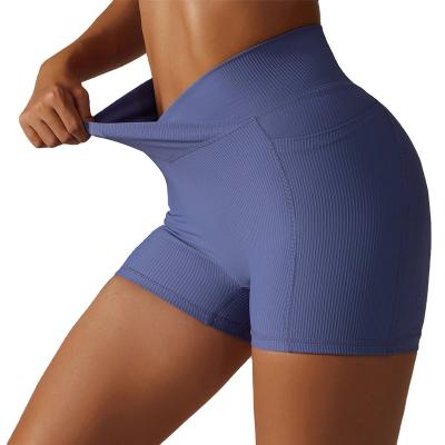 China High-Waisted yoga tight breathable running sports leggings women deep back cross short pants women's leggings short pants with pocket for sale