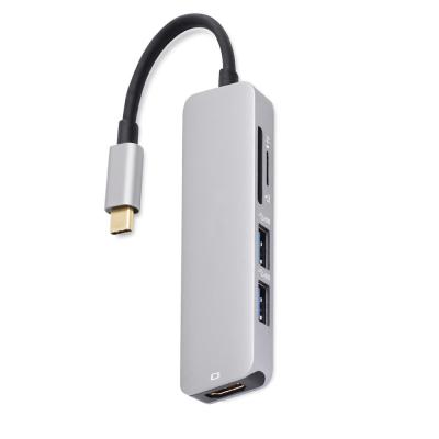 China Aluminum Alloy 5 In 1 Dual USB Type C Hub With Thunderbolt 3 USB 3.0 SD TF Card Reader For MacBook Pro for sale