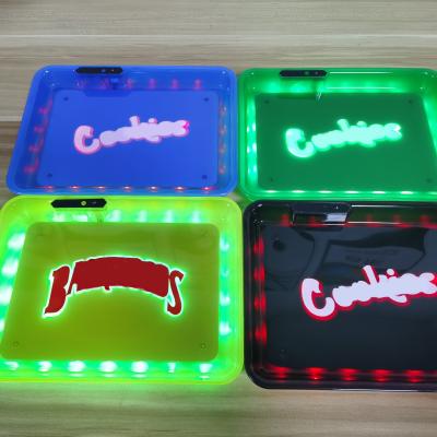 China Wholesale Customs Lead Rechargeable Light Up Tobacco Herb Smoking Plastic Tray With LED Flash Light Dish for sale