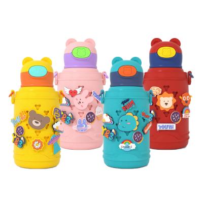 China Wholesale Customized Viable 450ml Kids Drinking Bottle Beverage Kids Stainless Steel Plastic Water Bottle With Straw for sale