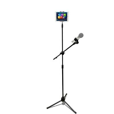 China Metal Microphone Stand with Tablet Holder, Lightweight Adjustable Folding Tripod Boom Phone Holder with iPad Clips for sale