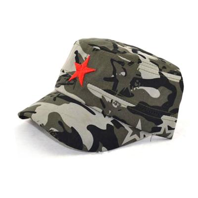 China Men's Five Stars 3D Embroidery Camouflage Army Hats COMMON Military Cotton Hats Adjustable Flat Top Hat for sale