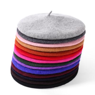 China Factory Customized Solid Color OEM Solid Color Dobby Multi Flat Top Hat Autumn Military Plain Wool Color Wool Beret Warm Hat for sale