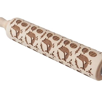 China Sustainable Factory direct sales custom Easter Rolling Pin, bird, rabbit pattern rolling pin rod deep embossed for sale