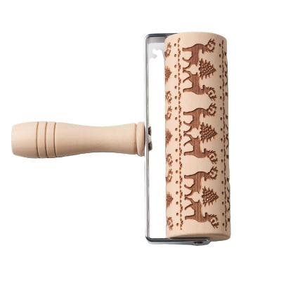 China Sustainable Factory Direct Christmas Deer Rolling Pin Carving Embossing Rolling Pin Snowflake Pattern Printed Cookies for sale