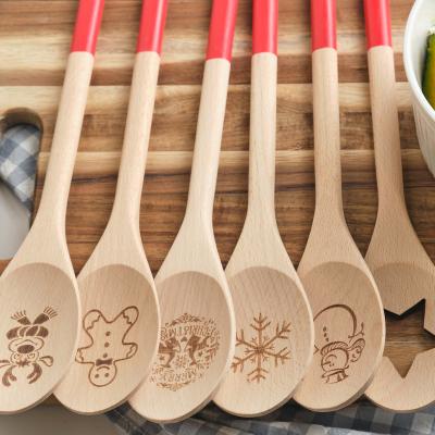 China Disposable Sales wholesale beech printed spoon laser printed pattern long handle spoon for sale