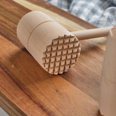 China Sustainable Supply kitchen small serrated eco-friendly wooden meat loose hammer Steak hammer Beef rib hammer for sale