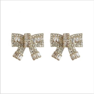 China Hot Selling Trend Women's Silver Bowknot Earrings 925 Earrings Zircon Stone Ear Stud for sale