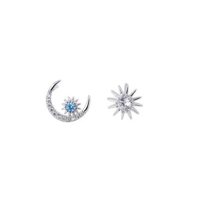 China Cute Blue Star Stud Earrings Diamond Sun Moon Earring Sterling Silver Earring For Girls 2021 for sale