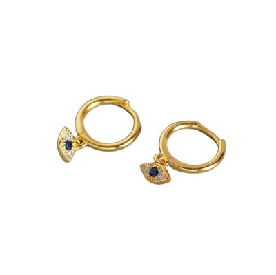 China Romantic S925 Blue Eye Earrings Jewelry Gold Plated Circle With Eye Dangling Ear Clips With High Quality Zircon Stone for sale