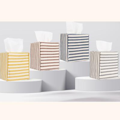 China Square Durable Multi-colors Striped Tissue Box Lid Tissue Box Holder For Bathroom Office Car Decor Canvas Face Holders for sale