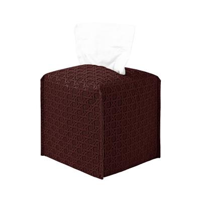 China Durable Coffee Color Leather Square Box Lid PU Tissue Box Holder Bird's Nest Pattern Face Holders for Bathroom Home Decor, 5