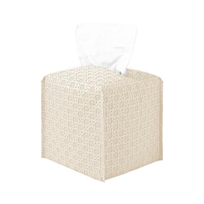 China New Durable PU Leather Tissue Box Holder Square Tissue Box Lid Bird's Nest Pattern for Bathroom Home Decor, Khaki for sale