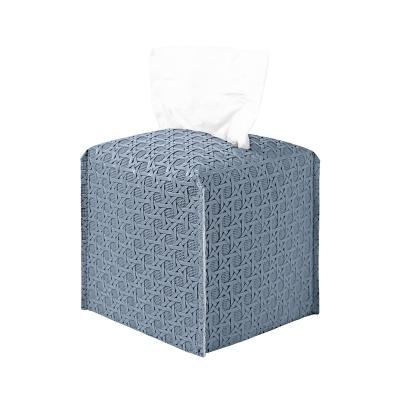 China Durable PU Tissue Box Lid Square Tissue Box Holder Blue Leather Bird's Nest Model Face Holders For Office Home Decor for sale