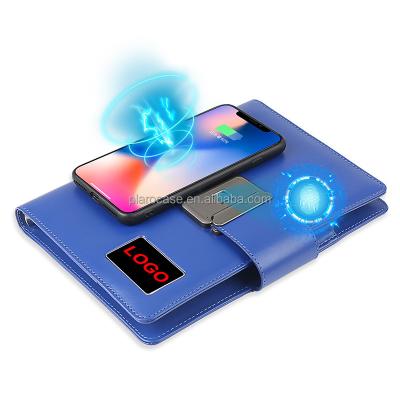 China Fingerprint Lock Radio Charging Power Bank Fingerprint Lock Notebook With LED Logo for sale