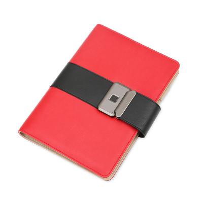 China Leather Fingerprint Lock PU Fingerprint Lock Notebook With Power Bank for sale