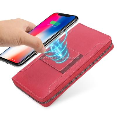 China Custom Leather Wireless Charger and Power Bank Business Card Phone Wallet Case with Wireless Power Bank Charger for sale