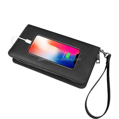 China Custom RFID Women's Lady Purse Wallet Logo Clutch Chain RFID With Power Bank for sale