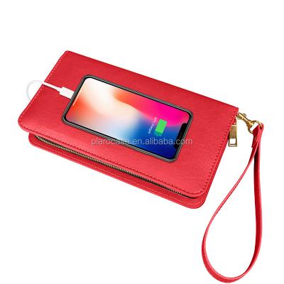 China RFID And Custom Power Bank RFID Women Long Clutch Leather Chain Wallet With Power Bank for sale