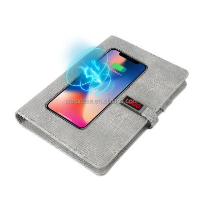 China Luxury Custom Leather Magnetic Wireless Charger Agenda With Power Bank LED Name for sale