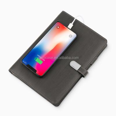 China Custom Leather Notebook Power Bank A5 Notebook with Pen Loop USB for sale