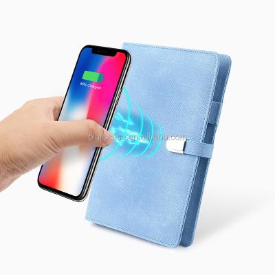 China Magnetic Wireless Charging PU Leather Custom Diary Notebook With Lock USB Power Bank for sale