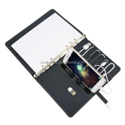 China PU Power Bank Magnetic Custom Leather Diary Notebook A5 With USB Phone Holder for sale