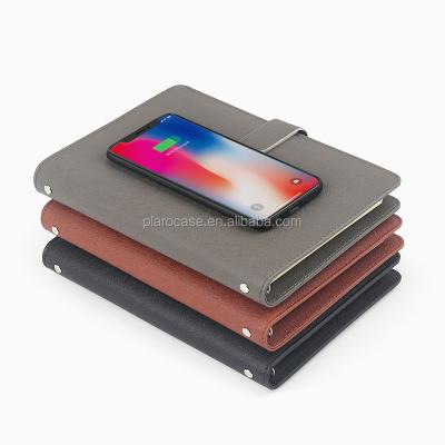 China Quick Charging Power Bank Custom PU Leather A5 Notebook With Wireless Charger for sale