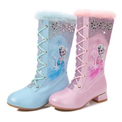 China Winter Fancy Girls Elsa Shoes Princess Anti-Smell New Style Leather Boots Crystal Frozen Cosplay Girls Boots Plus Cashmere Martin Boots War for sale