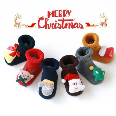 China Wholesale Antibacterial Cute New Baby Autumn And Winter Christmas Socks Silicone Floor Terry Socks Anti-slip Thick Baby Socks for sale