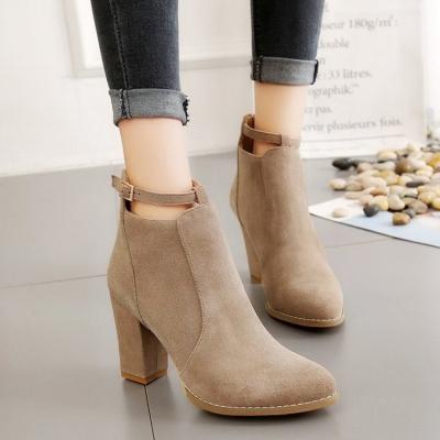 China Women's waterproof shoes 2021 autumn winter high heel suede ankle boots 2 buyers for sale