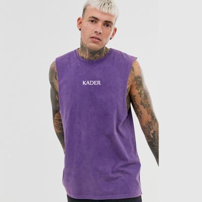 China Anti Pilling Acid Washed Old Tank Top For Men Custom Printing Drop Sleeve Opening Tank Top In Purple for sale