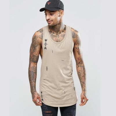 China Men's 95% Cotton 5% Elastane Tank Top Curved Edge Edge Vest Long Line Singlets Antibacterial for sale