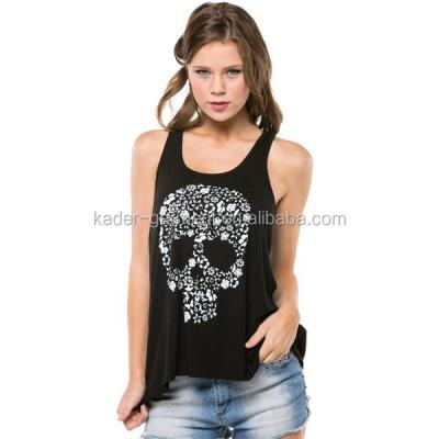 China 100%cotton anti-shrink tank top, skull print tank top, scoop neck tank top for sale