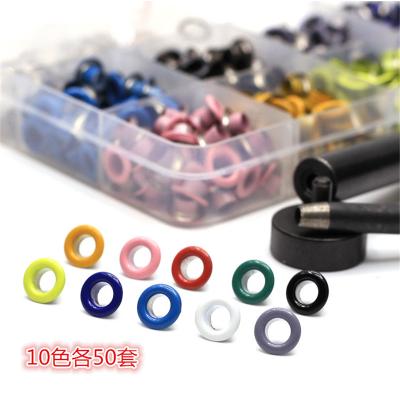 China Nickel free install tool kits and 10 colors 500 sets 5mm garment eyelets with one box for sale