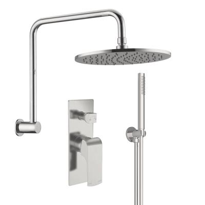 China With Slide Bar Home Thermostatic Exposed Wall Mounted Bathroom Brushed Nickel Bath And Shower Faucets Sets Mixer Rain for sale