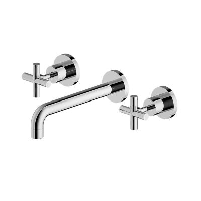 China 2022 Chrome Metered Faucets Hidden Double Handle Holes In The Wall Mixer Tap Basin Bathroom Faucet Center Mounted Set Mixer for sale