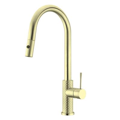 China Pull Out 2022 Spray Morderm Sink Faucet Knurling Sanitary Ware Brushed Flexible Gold Kitchen Faucet Pull Out Luxury With Washing Machine for sale