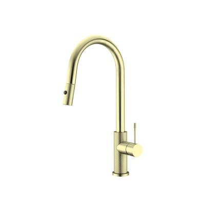 China Pull Out Spray 2022 Commercial Water Faucet Spring Pull Down Brass Knurled 2 Function Rose Gold Kitchen Faucet Sink With Sprayer for sale