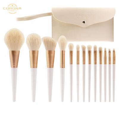 China Angular Blush Crown 13pcs Natural Grain Plastic Blue Pink White Professional Premium Handle Synthetic Hair Eye Makeup Brush Set for Travel for sale