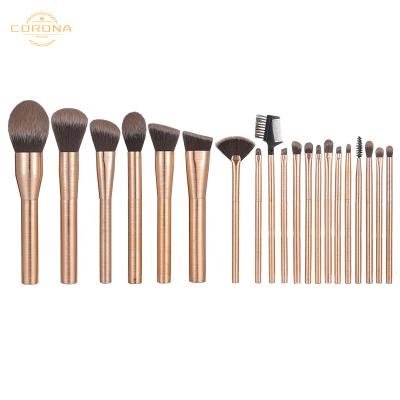 China Angular Blush 20pcs Gold Metal Hair Synthetic Wood Handle Custom Makeup Brushes For Professional Women for sale