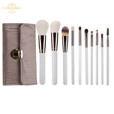 China Angular Blush White Goat Hair Makeup Set Brush Hot Sale 10pcs 2021 Full Multifunctional Foundation Custom Kit With Bag for sale