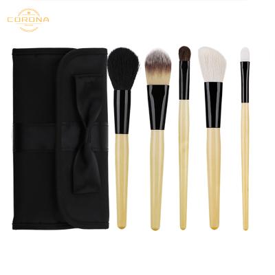 China Angular Blush Original Portable Luxury Wooden Handle Goat Hair Makeup 5 Pcs Set Brush With Bags for sale