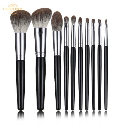 China Angular Blush Hot Selling 10 Piece Luxury Black Fox Wooden Handle Cosmetic Makeup Brush Hair Set for sale