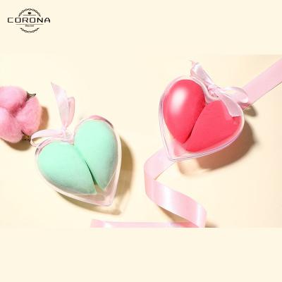 China Best Quality Washable Absorb Creative Gorgeous Heart Shape Rainbow 2pcs Makeup Sponge Soft Suit For Miss for sale