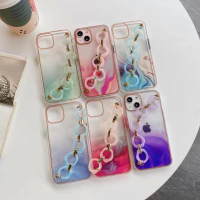 China 2022 New Luxury Marble Geometric Stripe Tpu Phone Case For iPhone 13 Pro Max imd Printed Women Phone Case With Chain for sale