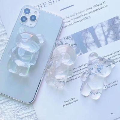 China 3d epoxy 3d style flexible crystal cloud bear stand transparent ncp korea folding phone holder for sale