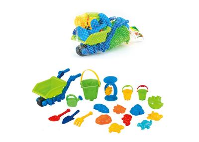 Chine 18 jouets en plastique du jeu d'enfants de chariot de chariot à plage de PCs avec la pelle à pelle de seau à vendre