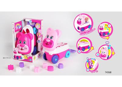 China Pink Building Blocks Educational Toys For Kids Age 3 Years / Animal Trolley Cart for sale