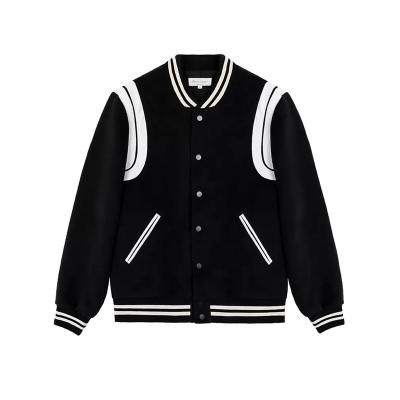 China High Quality Wholesale Breathable Custom High Street Casual Men's Logo Oem Blanked Wool Leather Bomber Jacket College Jackets Outwear for sale